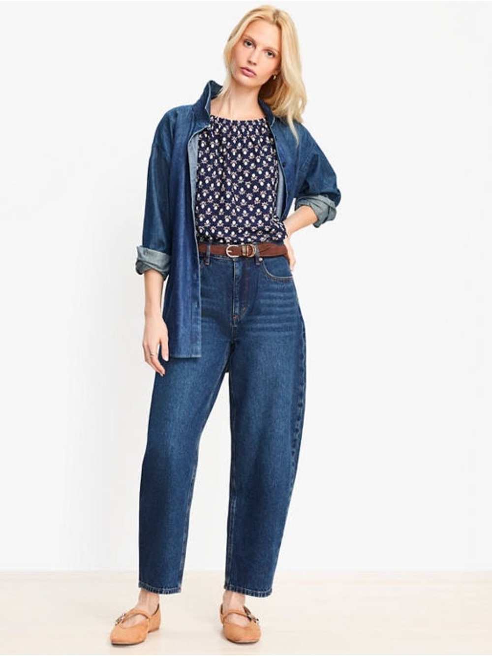 Loft High-Rise Barrel Jeans in Authentic Dark Wash 16/ 33 Tall